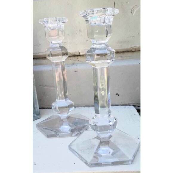 2 Gorgeous "Gardenia Galatee" Lead Crystal Candlesticks by "Val St Lambert" - Picture 2 of 10